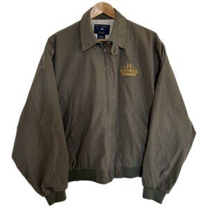 Vintage Jacket Men M Olive Green 90s Harrington Workwear Embroidered Logo Silky